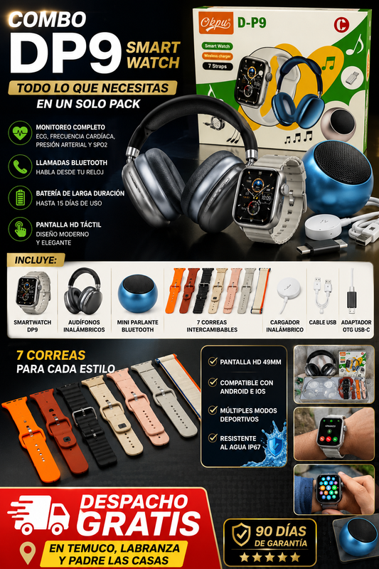 ⌚ Smart Watch D-P9 Ultra Max 49 mm + 7 Correas + Audífonos + Mini Parlante Bluetooth
