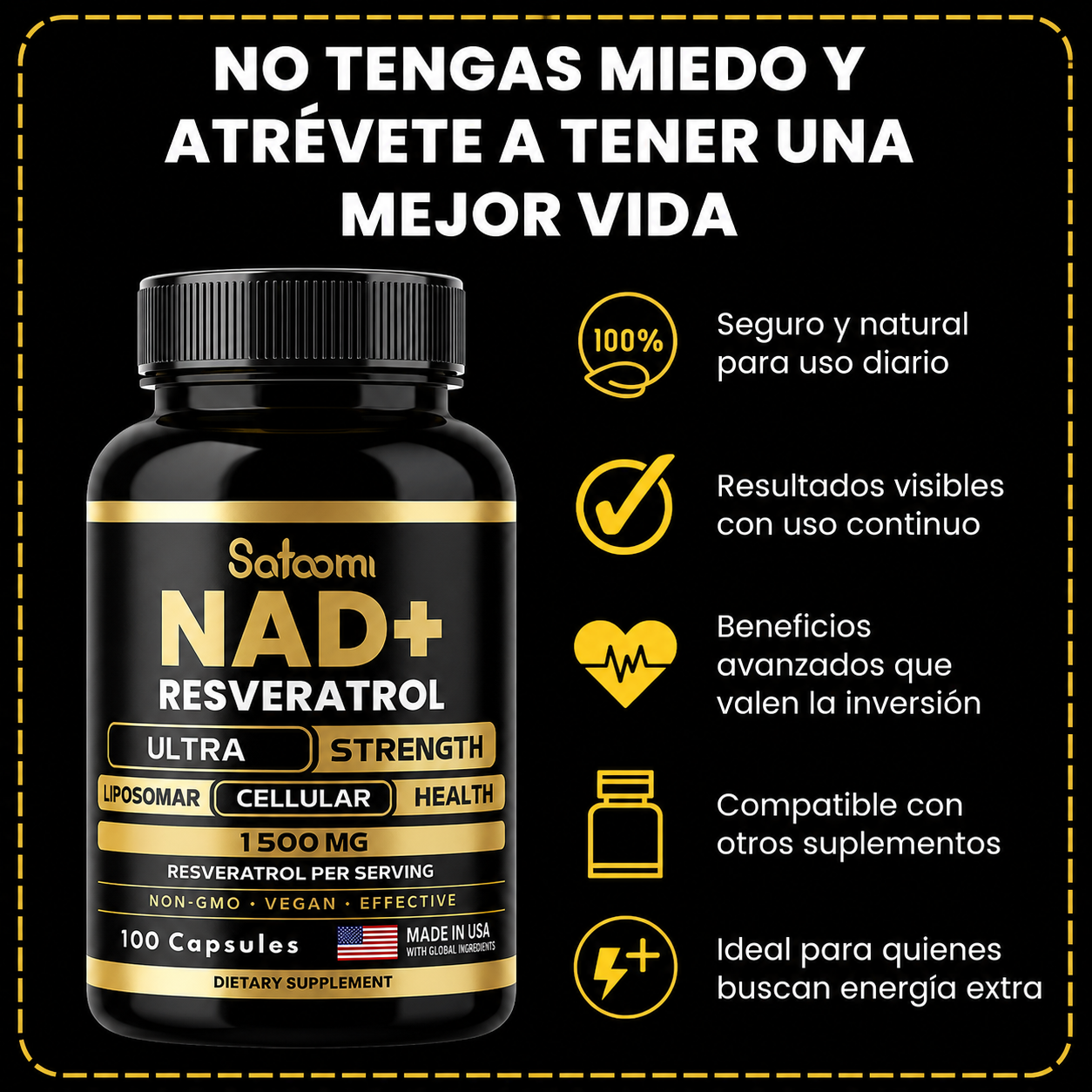 Resveratrol + NAD+ Satoomi | 60 Cápsulas ✨