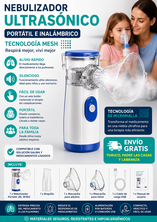 🌬️ Nebulizador Ultrasónico Portátil JSL W302 con Tecnología Mesh